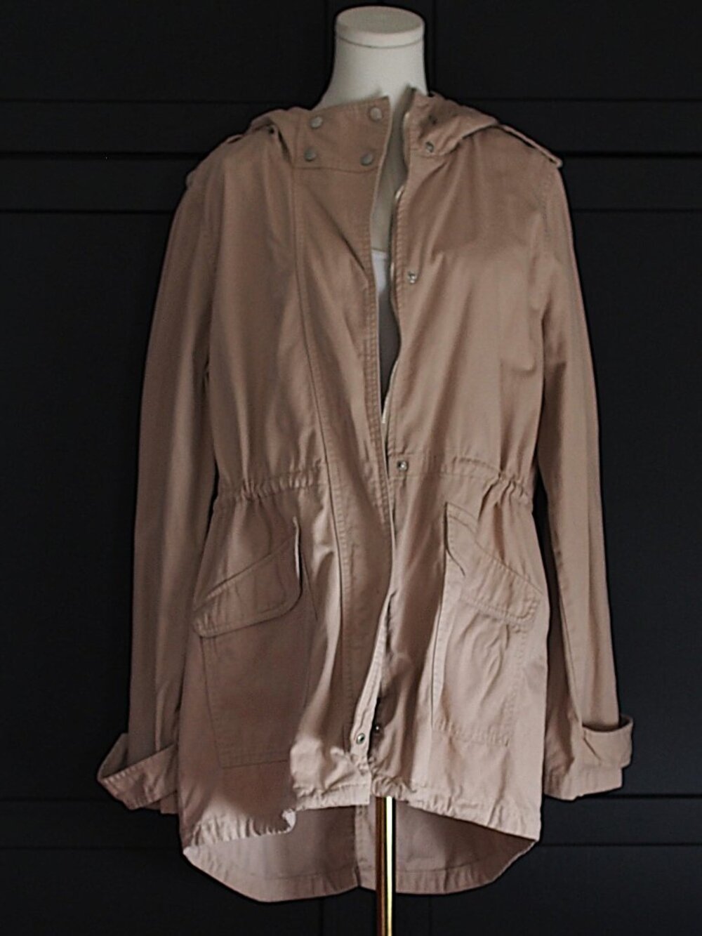 Forever 21 | Cotton Beige Hooded Drawstring Utility Jacket